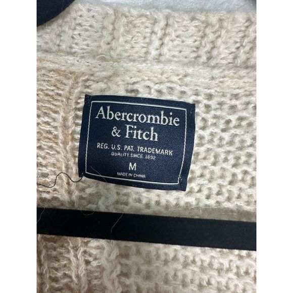 Abercrombie & Fitch Beige Cream Cableknit Wool Alpaca Blend Cardigan Medium - Picture 3 of 5